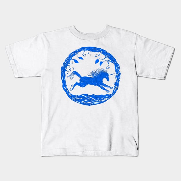 Blue Unicorn 01 Kids T-Shirt by Condor